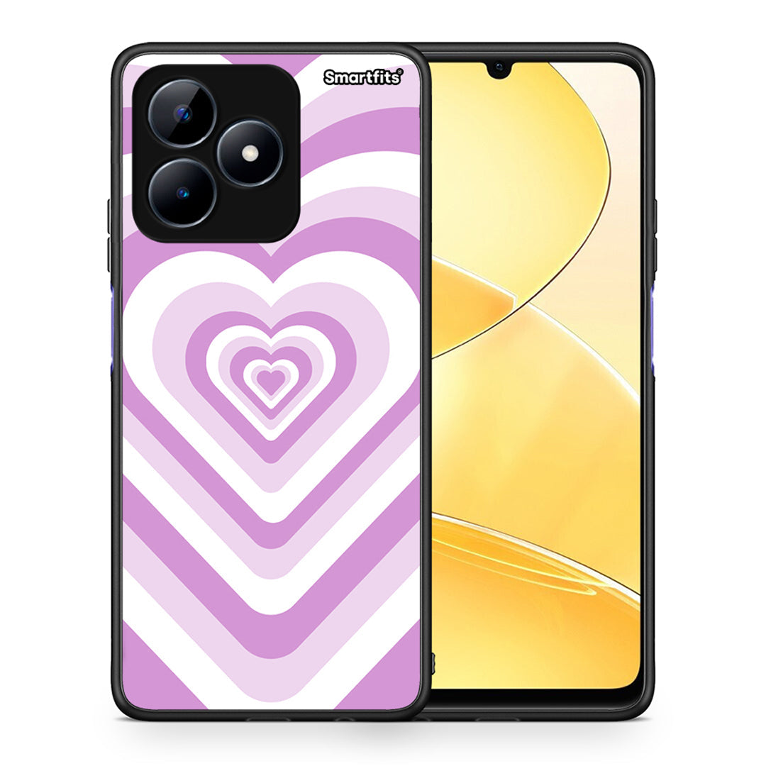 Θήκη Realme C51 Lilac Hearts από τη Smartfits με σχέδιο στο πίσω μέρος και μαύρο περίβλημα | Realme C51 Lilac Hearts case with colorful back and black bezels