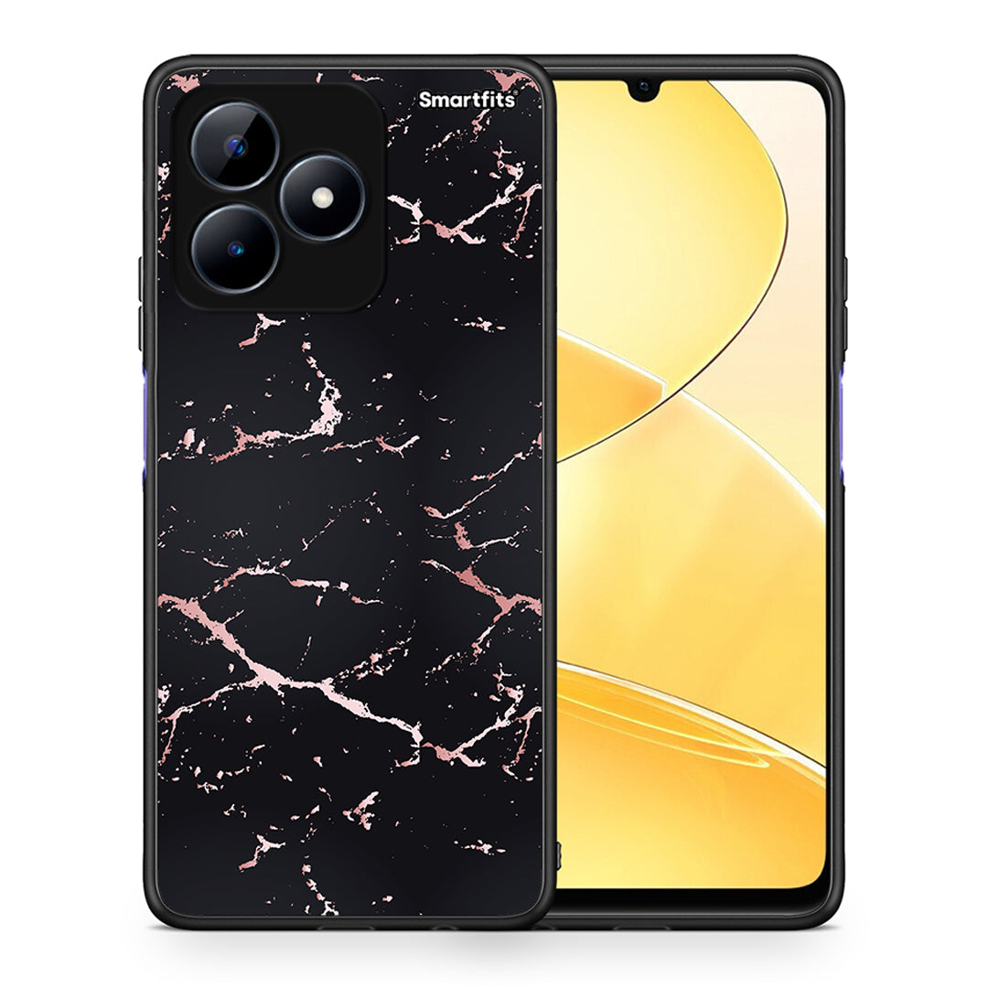 Θήκη Realme Note 50 Black Rosegold Marble από τη Smartfits με σχέδιο στο πίσω μέρος και μαύρο περίβλημα | Realme Note 50 Black Rosegold Marble case with colorful back and black bezels