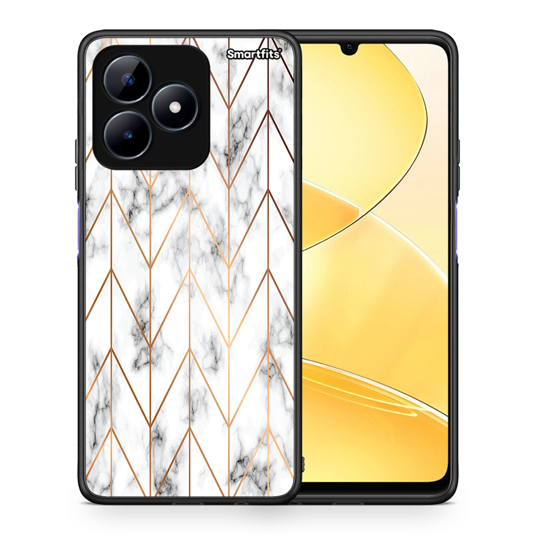 Θήκη Realme Note 50 Gold Geometric Marble από τη Smartfits με σχέδιο στο πίσω μέρος και μαύρο περίβλημα | Realme Note 50 Gold Geometric Marble case with colorful back and black bezels