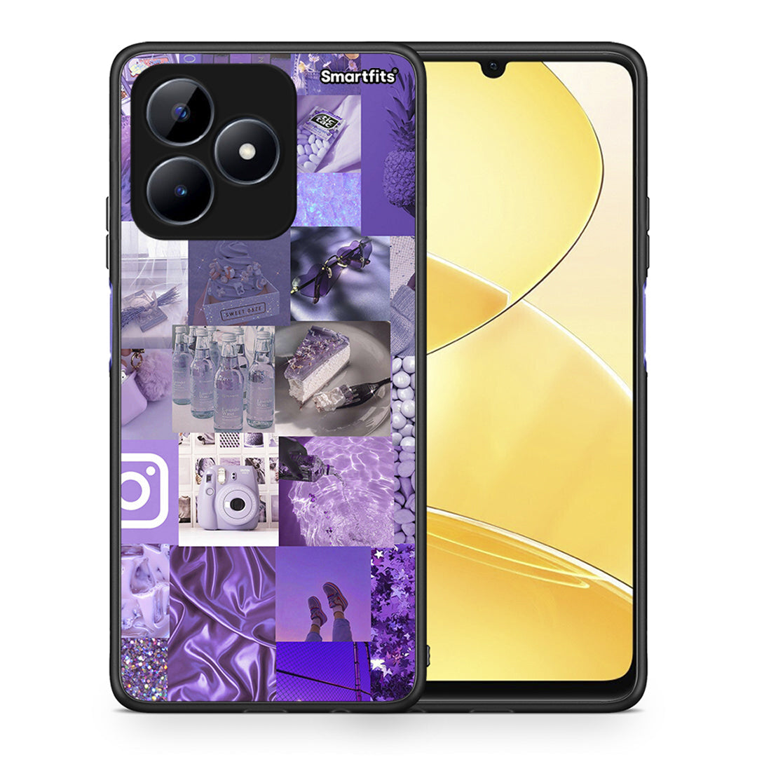 Θήκη Realme C51 Purple Aesthetic Collage από τη Smartfits με σχέδιο στο πίσω μέρος και μαύρο περίβλημα | Realme C51 Purple Aesthetic Collage case with colorful back and black bezels