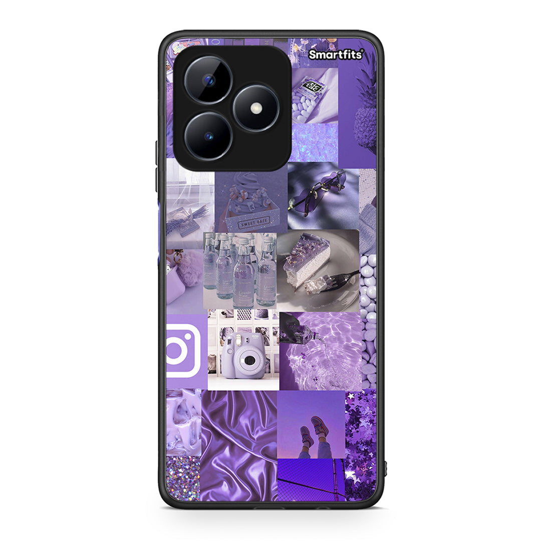 Realme Note 50 Purple Aesthetic Collage θήκη από τη Smartfits με σχέδιο στο πίσω μέρος και μαύρο περίβλημα | Smartphone case with colorful back and black bezels by Smartfits