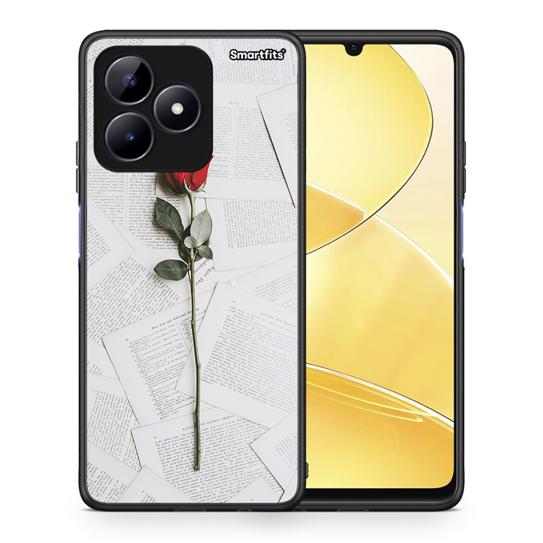 Θήκη Realme C51 Red Rose από τη Smartfits με σχέδιο στο πίσω μέρος και μαύρο περίβλημα | Realme C51 Red Rose case with colorful back and black bezels