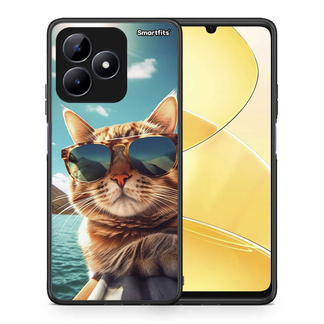 Θήκη Realme Note 50 Summer Cat από τη Smartfits με σχέδιο στο πίσω μέρος και μαύρο περίβλημα | Realme Note 50 Summer Cat case with colorful back and black bezels