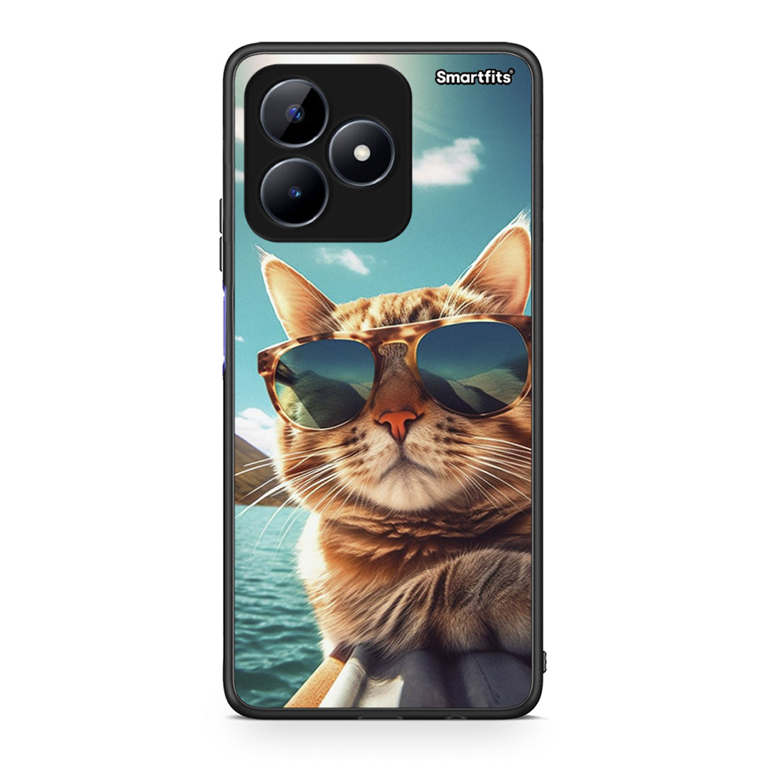 Realme C51 Summer Cat θήκη από τη Smartfits με σχέδιο στο πίσω μέρος και μαύρο περίβλημα | Smartphone case with colorful back and black bezels by Smartfits