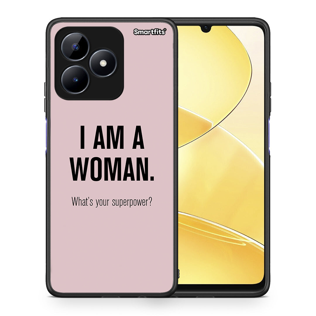 Θήκη Realme C51 Superpower Woman από τη Smartfits με σχέδιο στο πίσω μέρος και μαύρο περίβλημα | Realme C51 Superpower Woman case with colorful back and black bezels