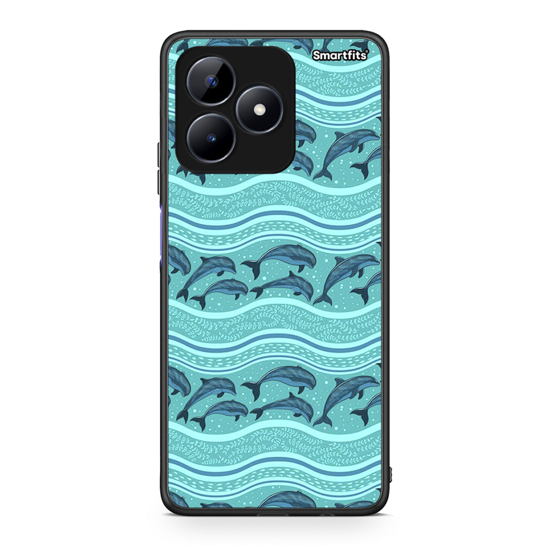 Realme C51 Swimming Dolphins θήκη από τη Smartfits με σχέδιο στο πίσω μέρος και μαύρο περίβλημα | Smartphone case with colorful back and black bezels by Smartfits