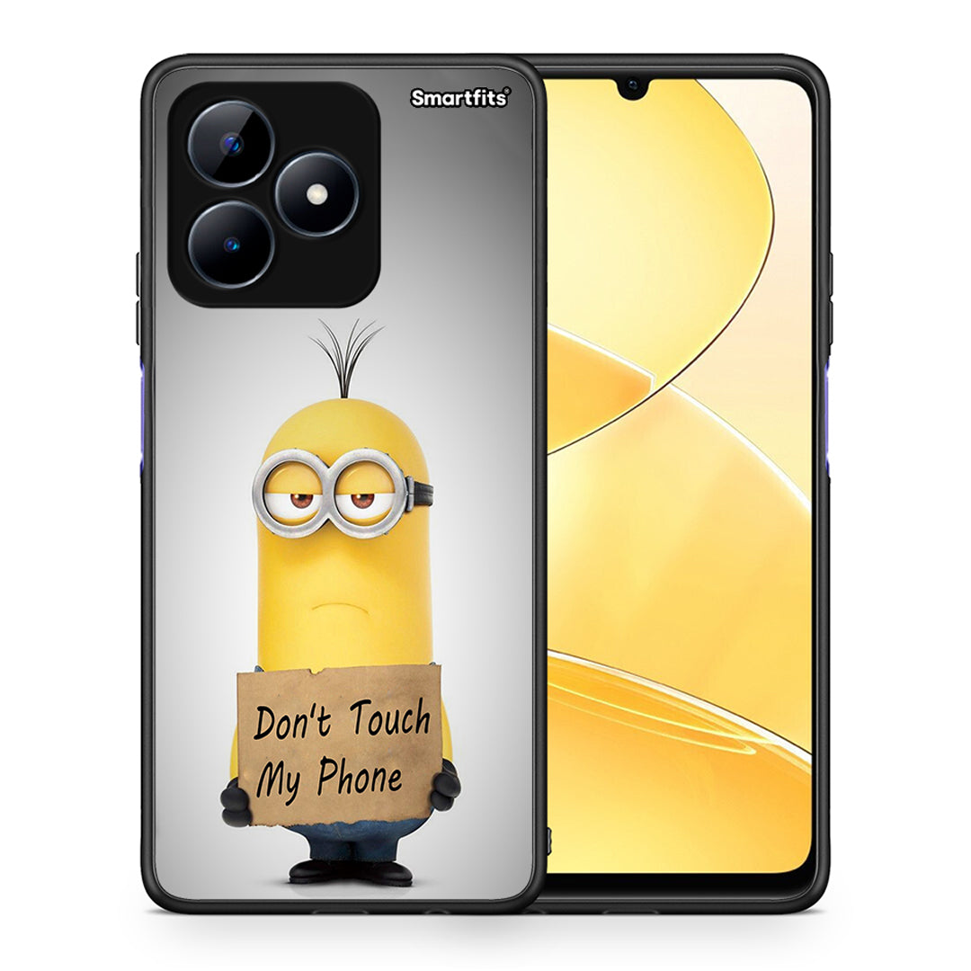 Θήκη Realme Note 50 Minion Text από τη Smartfits με σχέδιο στο πίσω μέρος και μαύρο περίβλημα | Realme Note 50 Minion Text case with colorful back and black bezels