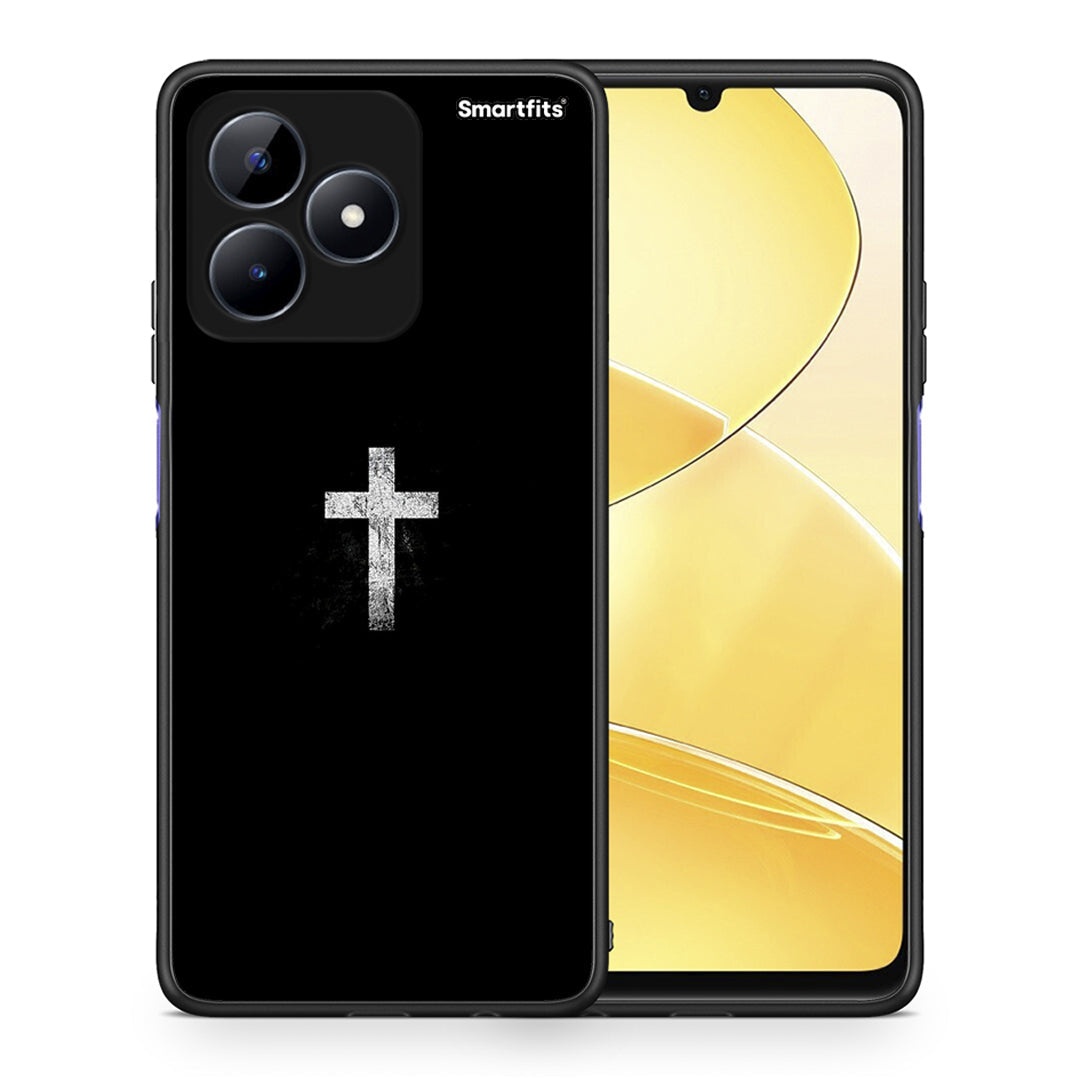 Θήκη Realme C51 White Cross από τη Smartfits με σχέδιο στο πίσω μέρος και μαύρο περίβλημα | Realme C51 White Cross case with colorful back and black bezels