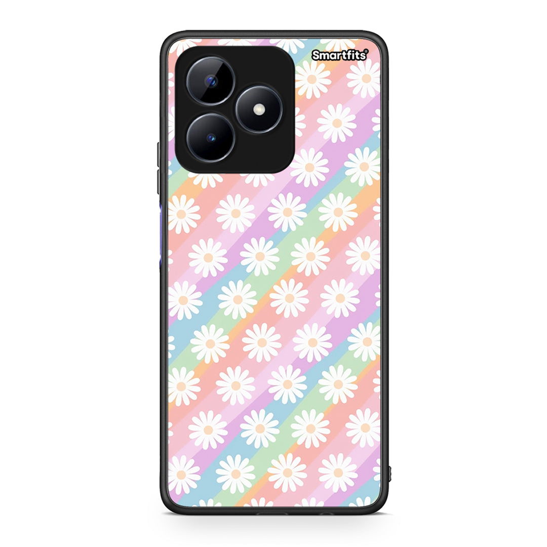 Realme Note 50 White Daisies θήκη από τη Smartfits με σχέδιο στο πίσω μέρος και μαύρο περίβλημα | Smartphone case with colorful back and black bezels by Smartfits