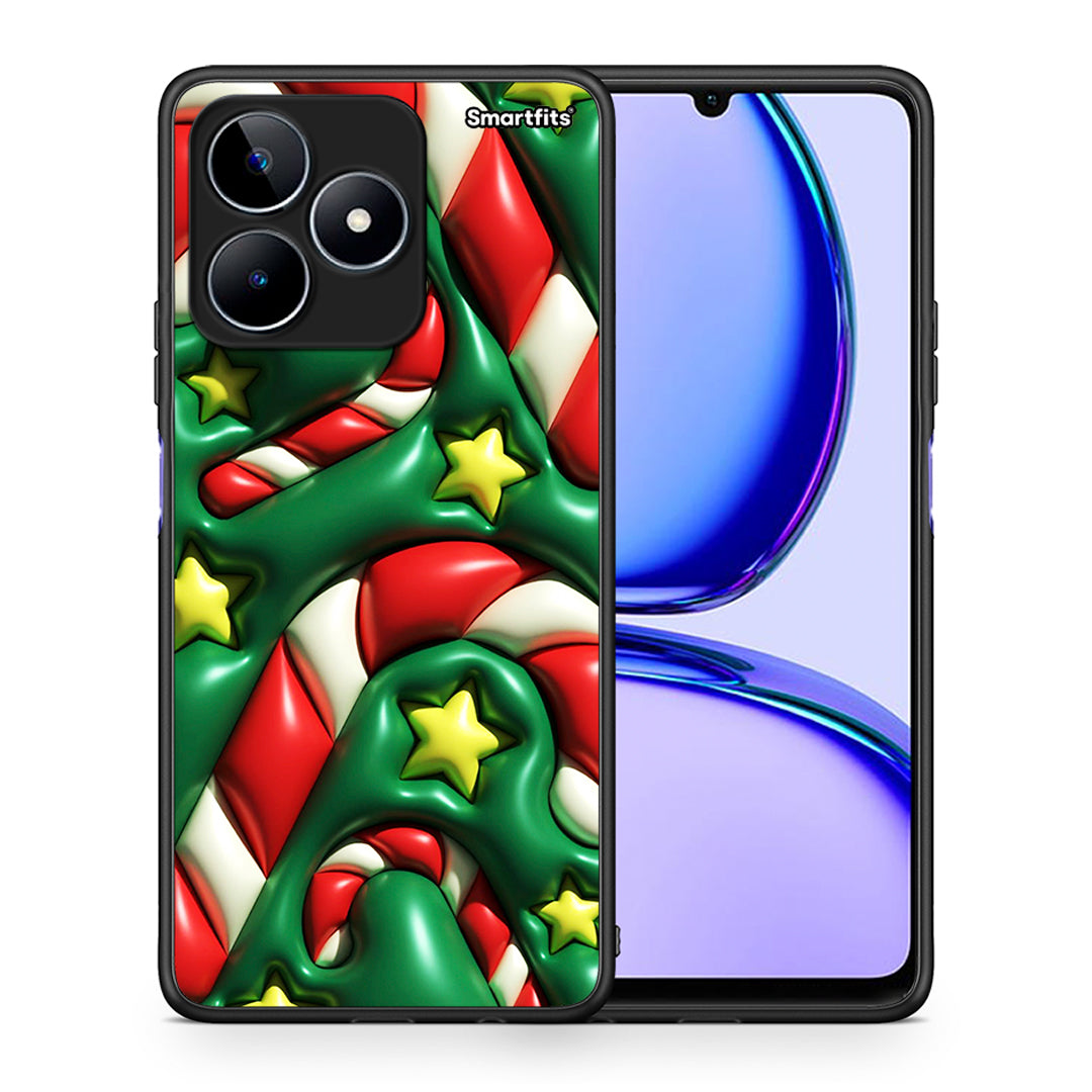 Θήκη Realme C53 Christmas Bubbles από τη Smartfits με σχέδιο στο πίσω μέρος και μαύρο περίβλημα | Realme C53 Christmas Bubbles case with colorful back and black bezels