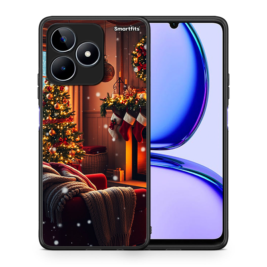 Θήκη Realme C53 Home For Christmas από τη Smartfits με σχέδιο στο πίσω μέρος και μαύρο περίβλημα | Realme C53 Home For Christmas case with colorful back and black bezels