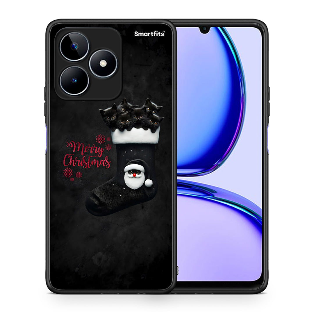 Θήκη Realme C53 Merry Cat Christmas από τη Smartfits με σχέδιο στο πίσω μέρος και μαύρο περίβλημα | Realme C53 Merry Cat Christmas case with colorful back and black bezels