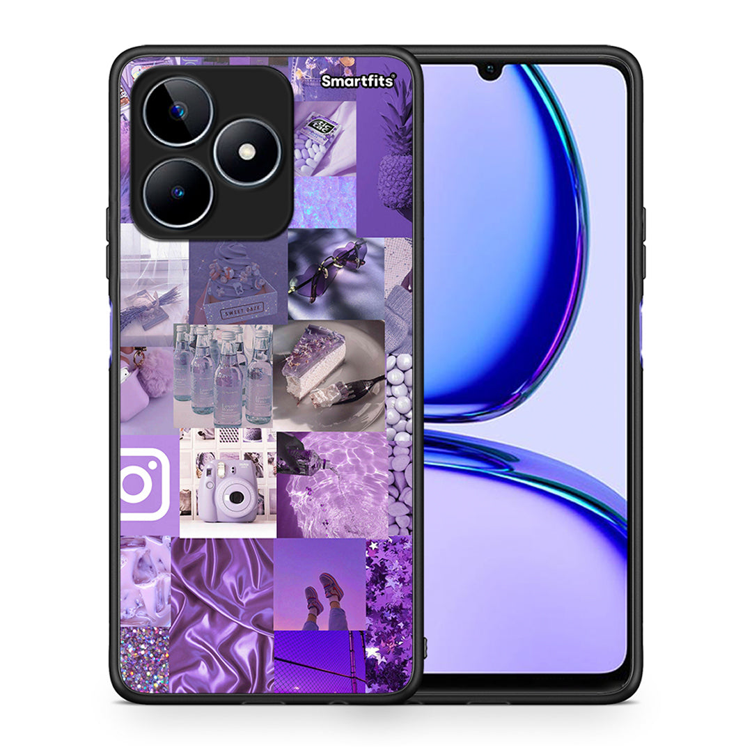 Θήκη Realme C53 Purple Aesthetic Collage από τη Smartfits με σχέδιο στο πίσω μέρος και μαύρο περίβλημα | Realme C53 Purple Aesthetic Collage case with colorful back and black bezels