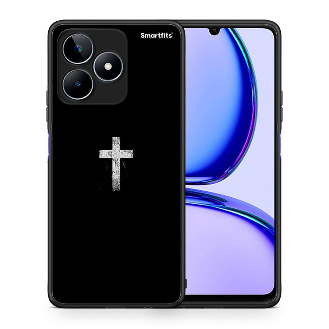 Θήκη Realme C53 White Cross από τη Smartfits με σχέδιο στο πίσω μέρος και μαύρο περίβλημα | Realme C53 White Cross case with colorful back and black bezels