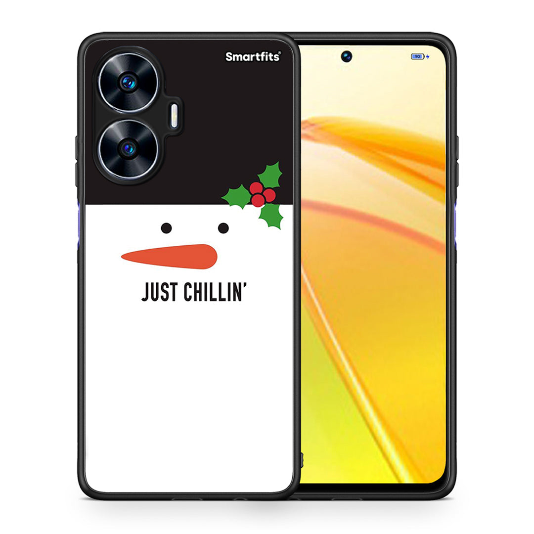 Θήκη Realme C55 Dual Christmas Chillin από τη Smartfits με σχέδιο στο πίσω μέρος και μαύρο περίβλημα | Realme C55 Dual Christmas Chillin Case with Colorful Back and Black Bezels