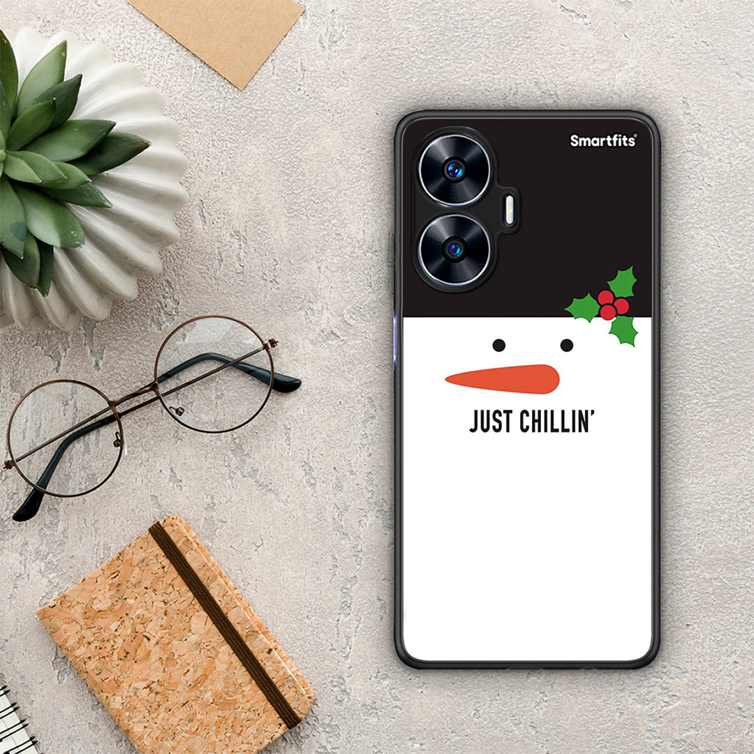 Θήκη Realme C55 Dual Christmas Chillin από τη Smartfits με σχέδιο στο πίσω μέρος και μαύρο περίβλημα | Realme C55 Dual Christmas Chillin Case with Colorful Back and Black Bezels