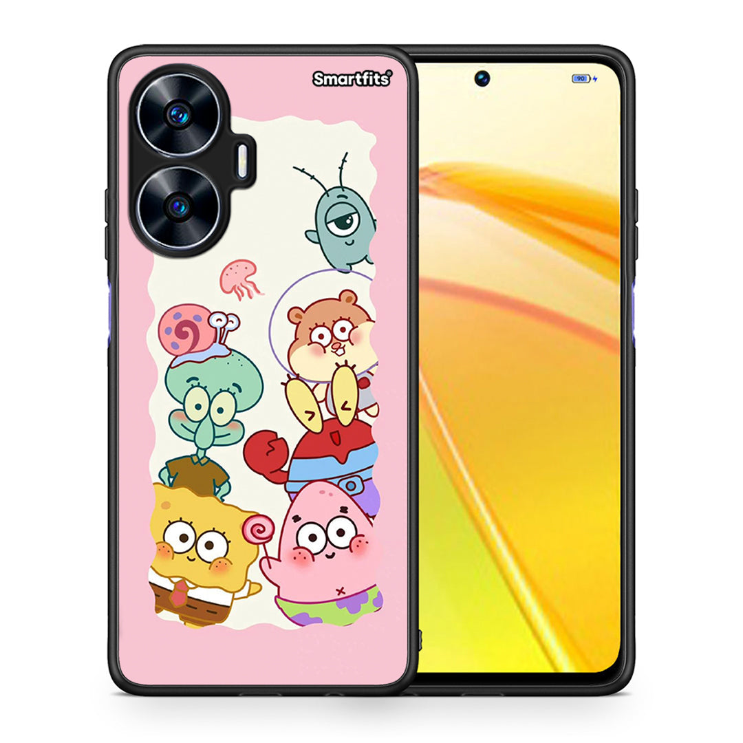 Θήκη Realme C55 Dual Cute Companion από τη Smartfits με σχέδιο στο πίσω μέρος και μαύρο περίβλημα | Realme C55 Dual Cute Companion Case with Colorful Back and Black Bezels