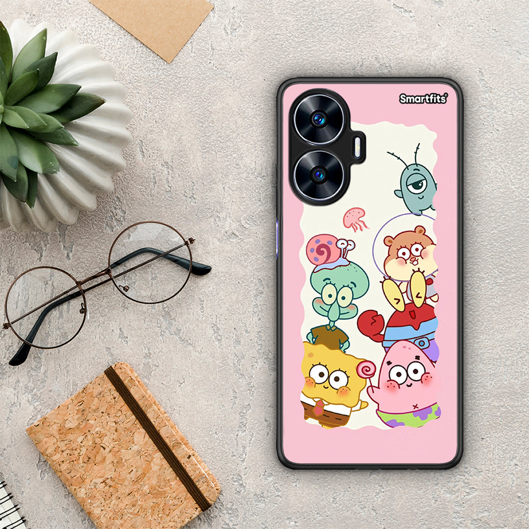 Θήκη Realme C55 Dual Cute Companion από τη Smartfits με σχέδιο στο πίσω μέρος και μαύρο περίβλημα | Realme C55 Dual Cute Companion Case with Colorful Back and Black Bezels