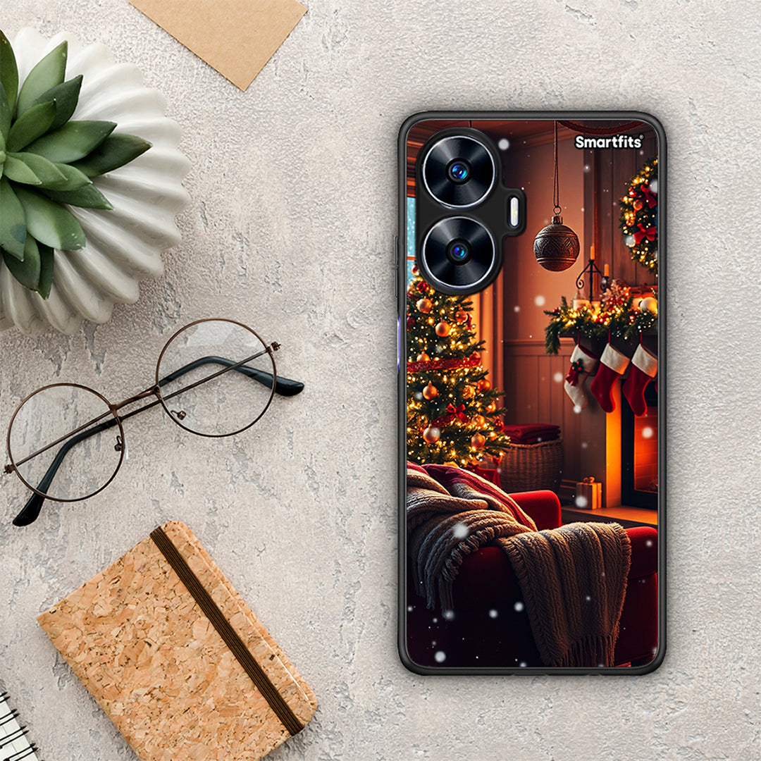 Θήκη Realme C55 Dual Home For Christmas από τη Smartfits με σχέδιο στο πίσω μέρος και μαύρο περίβλημα | Realme C55 Dual Home For Christmas Case with Colorful Back and Black Bezels