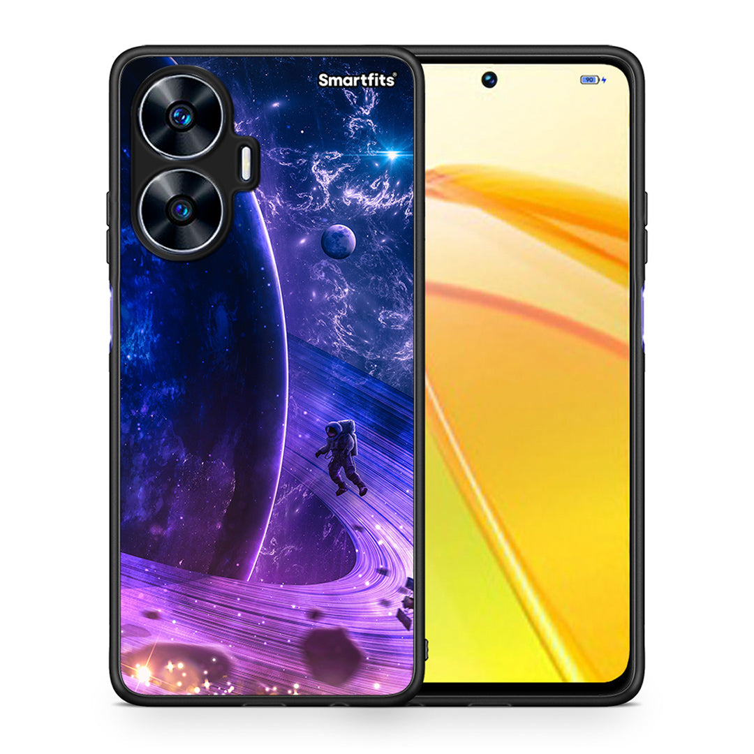 Θήκη Realme C55 Dual Lost Astronaut από τη Smartfits με σχέδιο στο πίσω μέρος και μαύρο περίβλημα | Realme C55 Dual Lost Astronaut Case with Colorful Back and Black Bezels