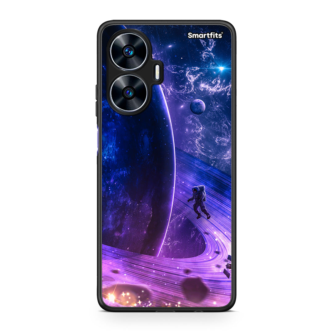 Θήκη Realme C55 Dual Lost Astronaut από τη Smartfits με σχέδιο στο πίσω μέρος και μαύρο περίβλημα | Realme C55 Dual Lost Astronaut Case with Colorful Back and Black Bezels