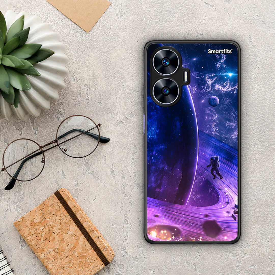 Θήκη Realme C55 Dual Lost Astronaut από τη Smartfits με σχέδιο στο πίσω μέρος και μαύρο περίβλημα | Realme C55 Dual Lost Astronaut Case with Colorful Back and Black Bezels