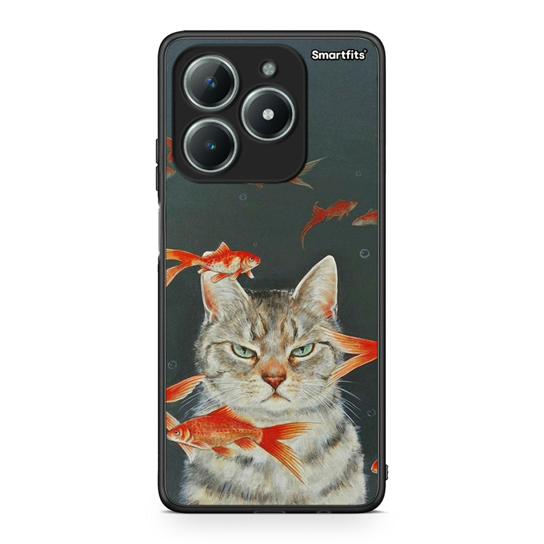 Realme C61 Cat Goldfish θήκη από τη Smartfits με σχέδιο στο πίσω μέρος και μαύρο περίβλημα | Smartphone case with colorful back and black bezels by Smartfits