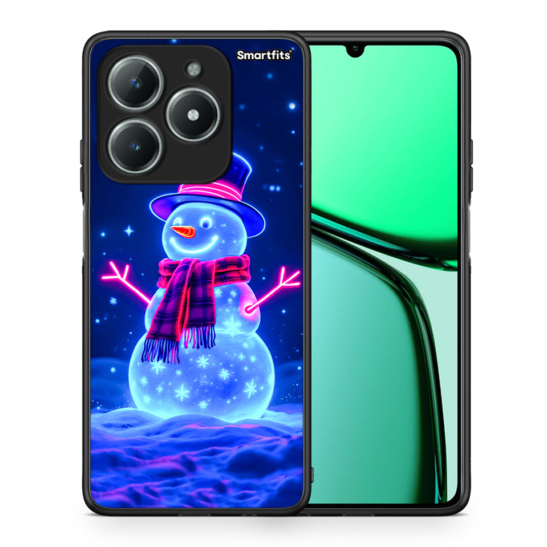 Θήκη Realme C61 Christmas Neon Snowman από τη Smartfits με σχέδιο στο πίσω μέρος και μαύρο περίβλημα | Realme C61 Christmas Neon Snowman case with colorful back and black bezels