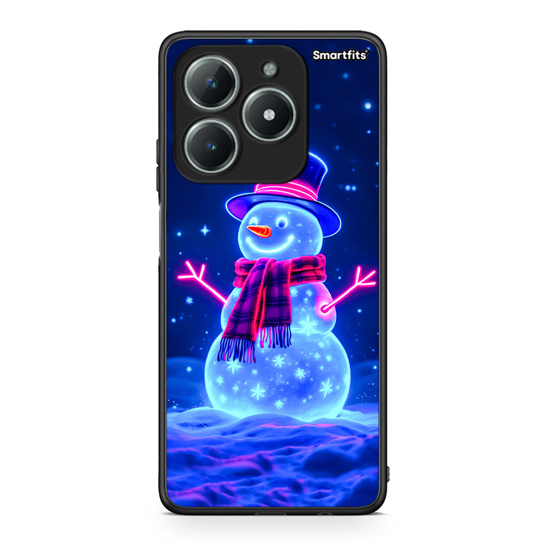 Realme C61 Christmas Neon Snowman θήκη από τη Smartfits με σχέδιο στο πίσω μέρος και μαύρο περίβλημα | Smartphone case with colorful back and black bezels by Smartfits