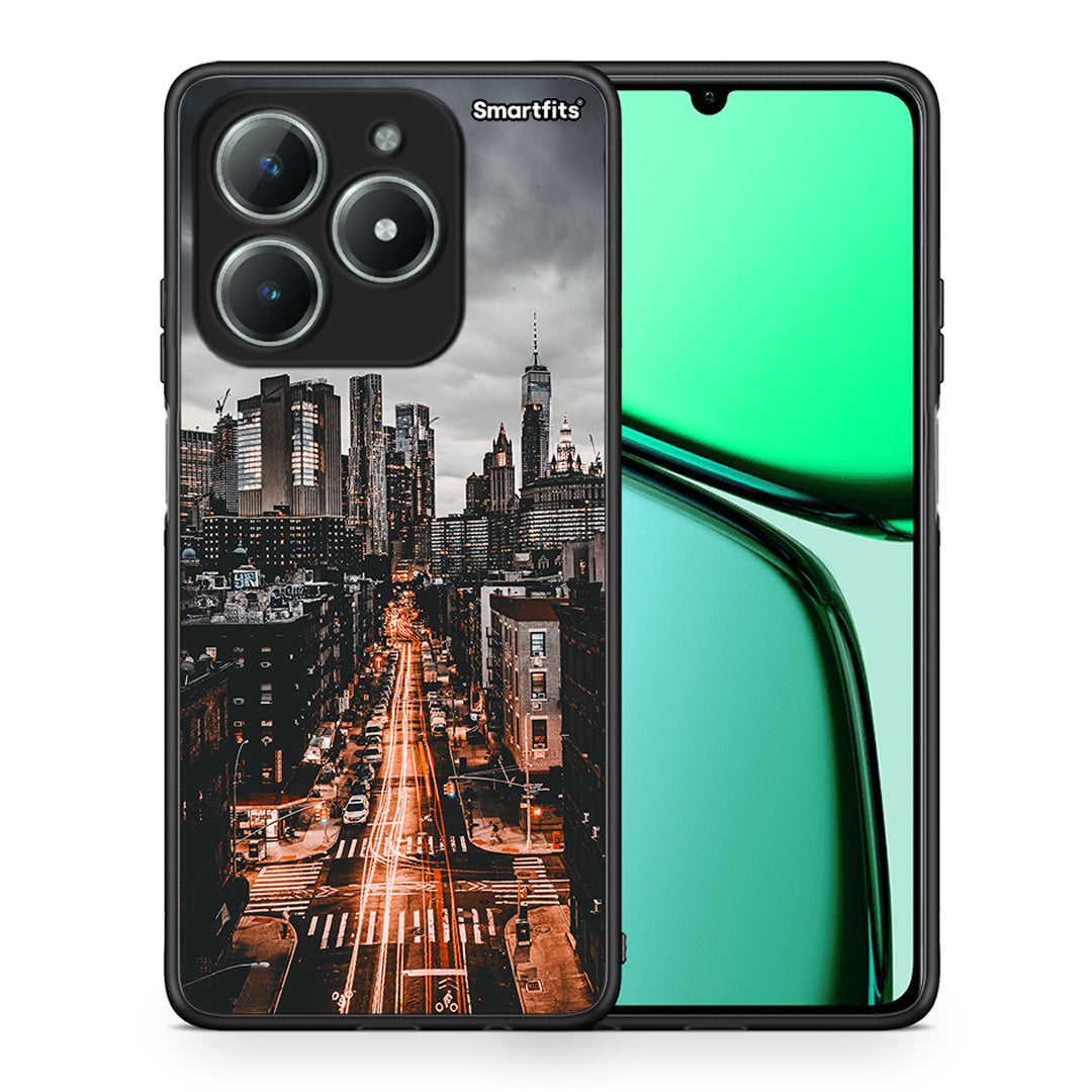 Θήκη Realme C63 4G City Lights από τη Smartfits με σχέδιο στο πίσω μέρος και μαύρο περίβλημα | Realme C63 4G City Lights case with colorful back and black bezels