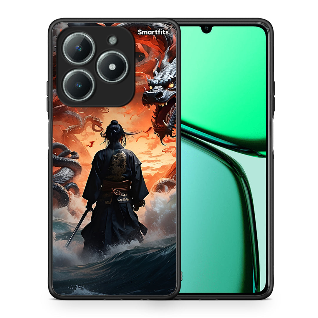 Θήκη Realme C63 4G Dragons Fight από τη Smartfits με σχέδιο στο πίσω μέρος και μαύρο περίβλημα | Realme C63 4G Dragons Fight case with colorful back and black bezels