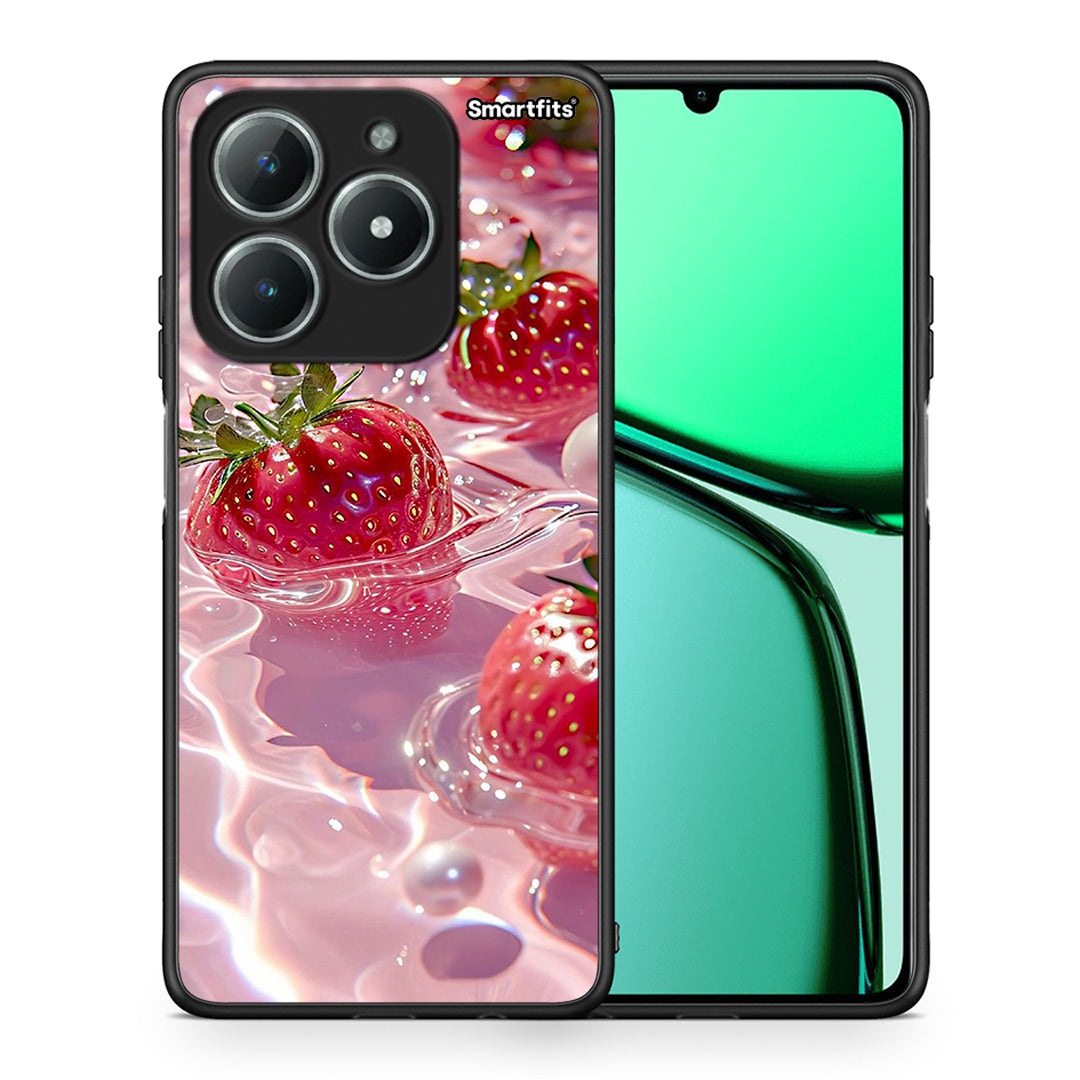 Θήκη Realme C63 4G Juicy Strawberries από τη Smartfits με σχέδιο στο πίσω μέρος και μαύρο περίβλημα | Realme C63 4G Juicy Strawberries case with colorful back and black bezels