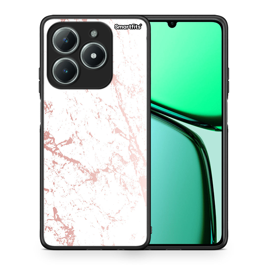 Θήκη Realme C63 4G Pink Splash Marble από τη Smartfits με σχέδιο στο πίσω μέρος και μαύρο περίβλημα | Realme C63 4G Pink Splash Marble case with colorful back and black bezels