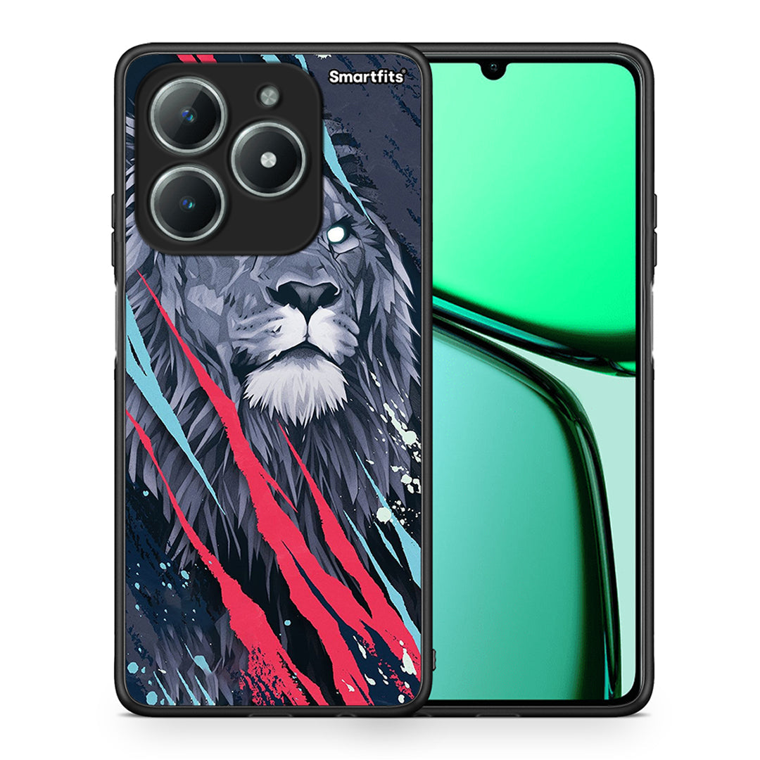 Θήκη Realme C63 4G Lion Designer PopArt από τη Smartfits με σχέδιο στο πίσω μέρος και μαύρο περίβλημα | Realme C63 4G Lion Designer PopArt case with colorful back and black bezels