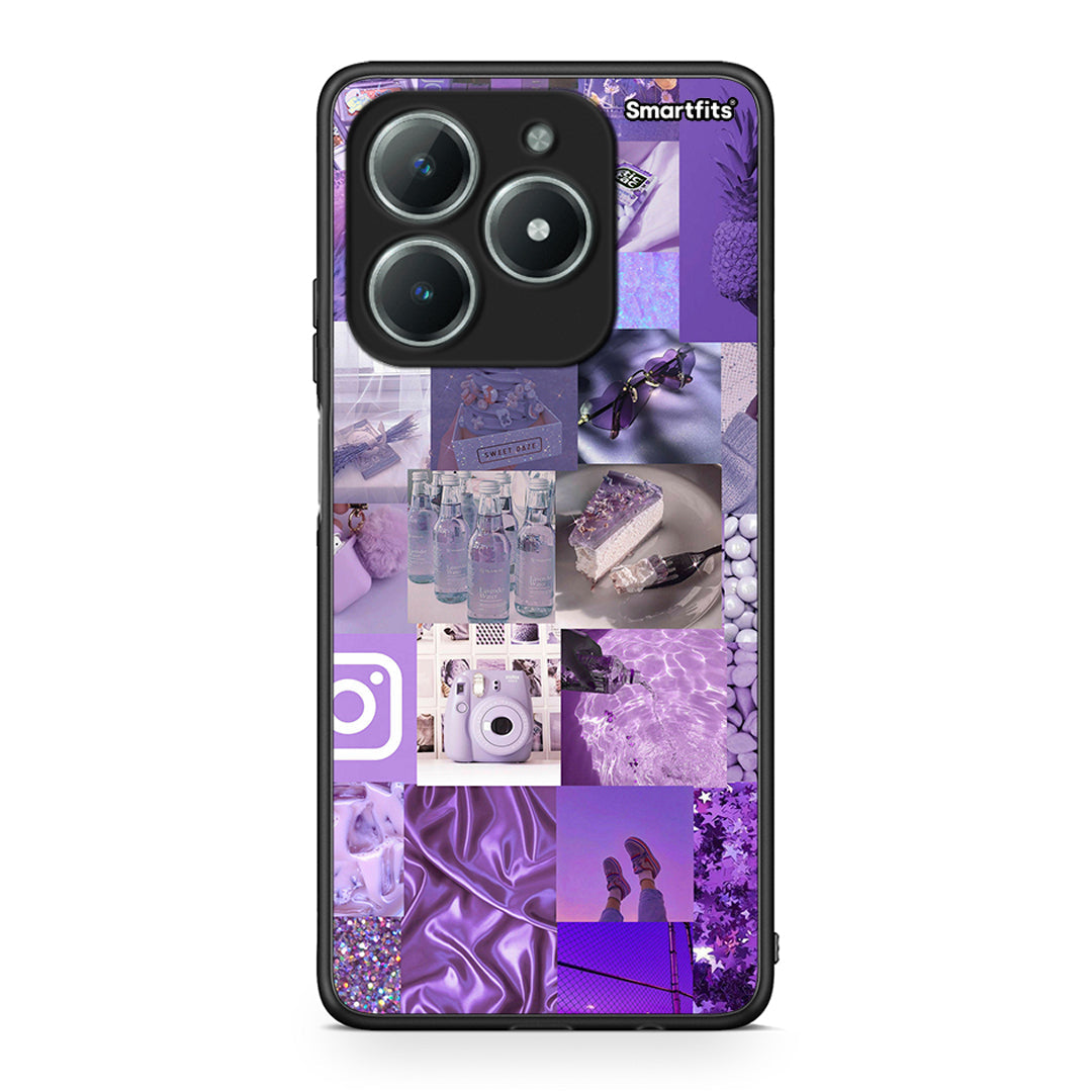 Realme C61 Purple Aesthetic Collage θήκη από τη Smartfits με σχέδιο στο πίσω μέρος και μαύρο περίβλημα | Smartphone case with colorful back and black bezels by Smartfits