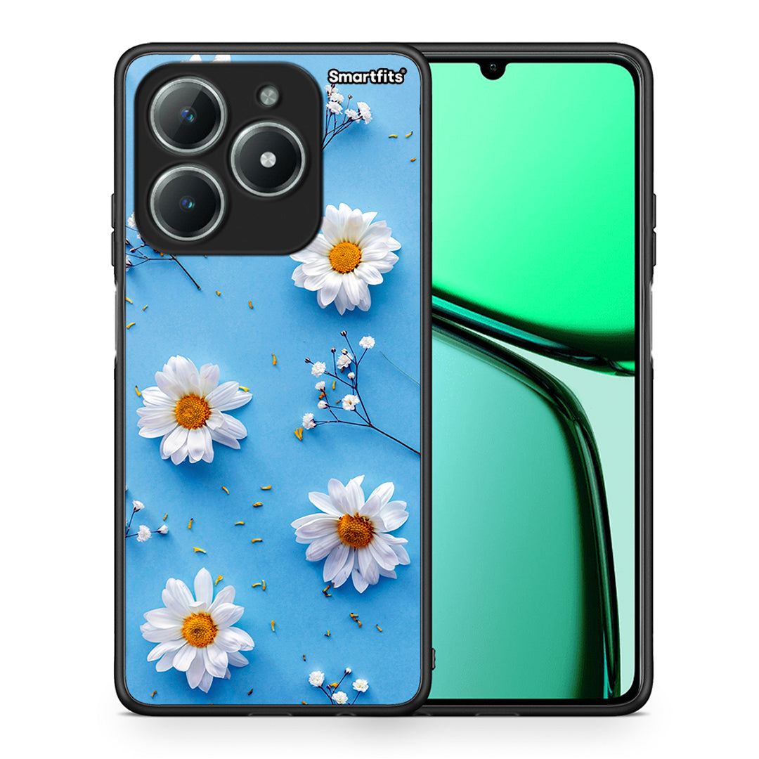 Θήκη Realme C63 4G Real Daisies από τη Smartfits με σχέδιο στο πίσω μέρος και μαύρο περίβλημα | Realme C63 4G Real Daisies case with colorful back and black bezels