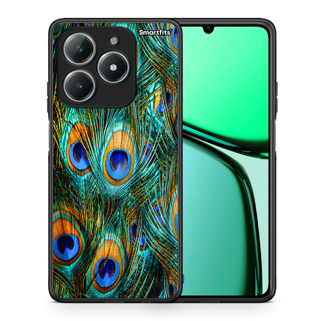 Θήκη Realme C61 Real Peacock Feathers από τη Smartfits με σχέδιο στο πίσω μέρος και μαύρο περίβλημα | Realme C61 Real Peacock Feathers case with colorful back and black bezels