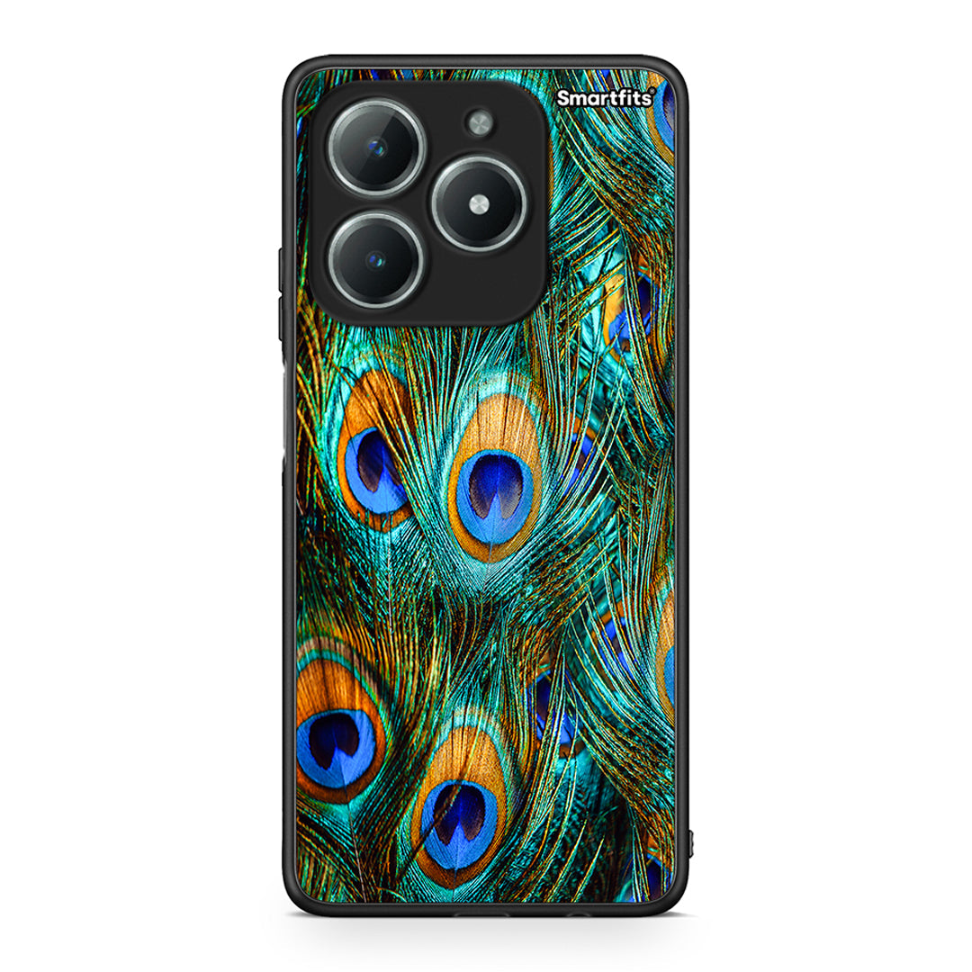 Realme C61 Real Peacock Feathers θήκη από τη Smartfits με σχέδιο στο πίσω μέρος και μαύρο περίβλημα | Smartphone case with colorful back and black bezels by Smartfits