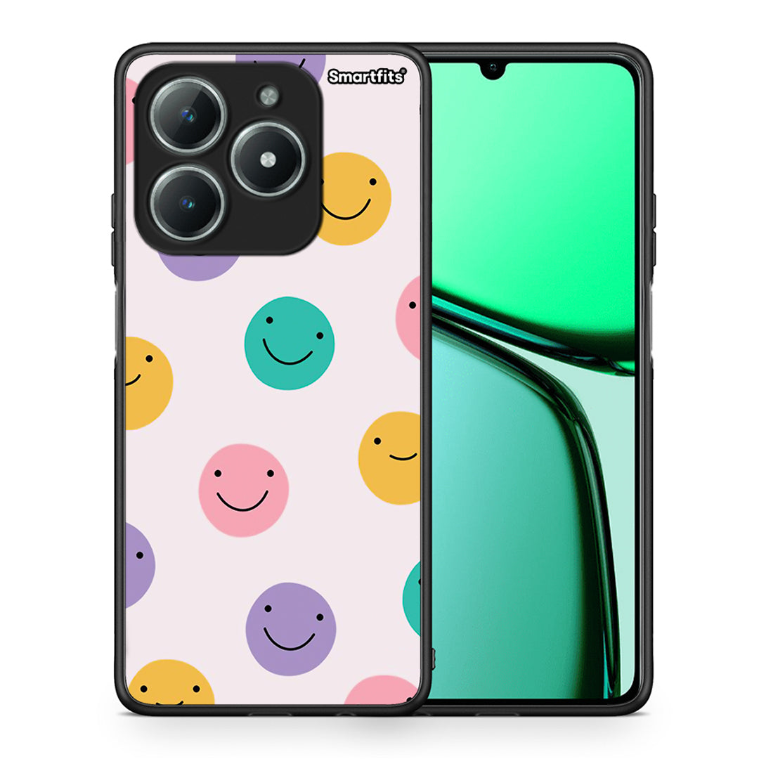 Θήκη Realme C61 Smiley Faces από τη Smartfits με σχέδιο στο πίσω μέρος και μαύρο περίβλημα | Realme C61 Smiley Faces case with colorful back and black bezels