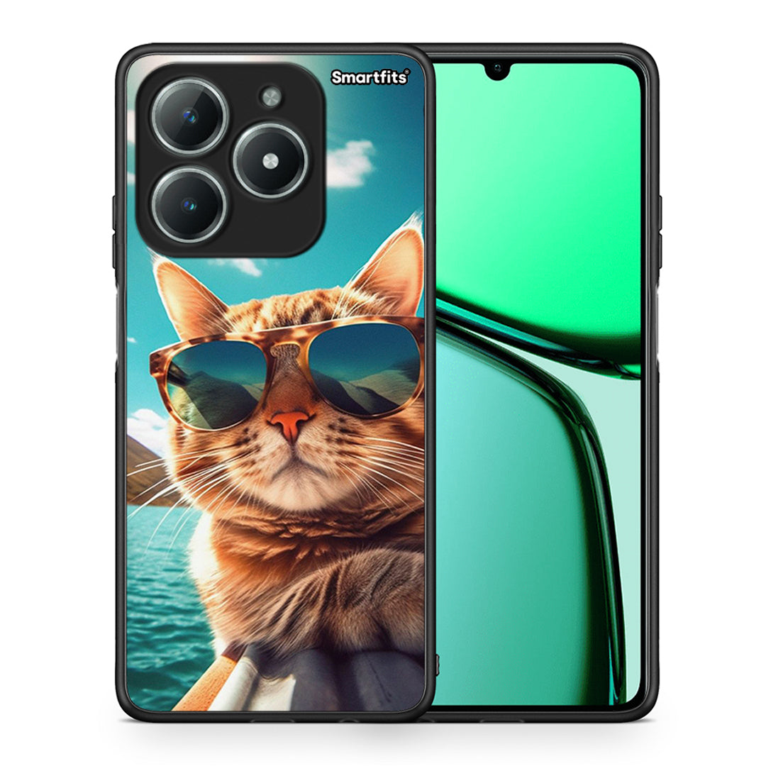 Θήκη Realme C63 4G Summer Cat από τη Smartfits με σχέδιο στο πίσω μέρος και μαύρο περίβλημα | Realme C63 4G Summer Cat case with colorful back and black bezels