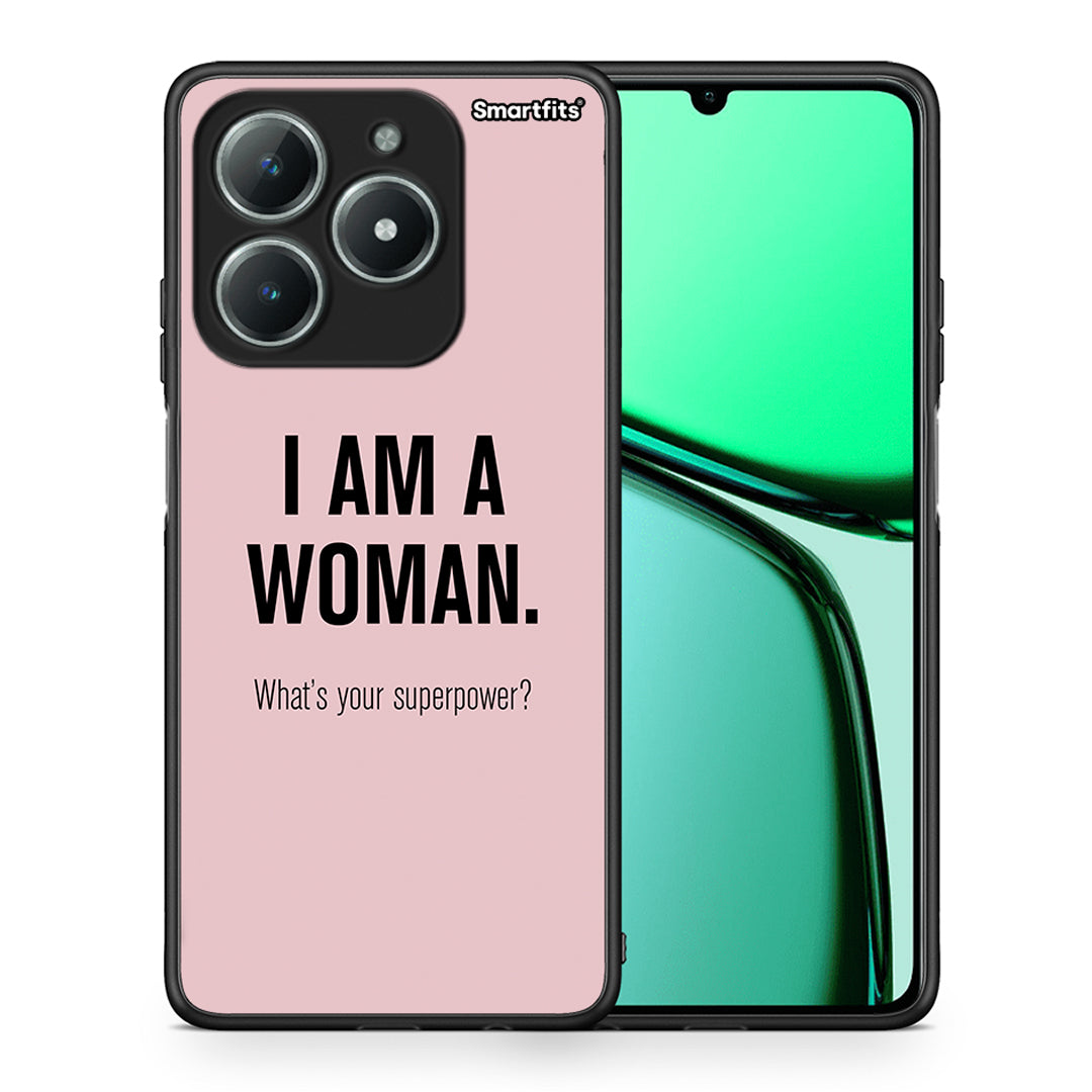 Θήκη Realme C61 Superpower Woman από τη Smartfits με σχέδιο στο πίσω μέρος και μαύρο περίβλημα | Realme C61 Superpower Woman case with colorful back and black bezels