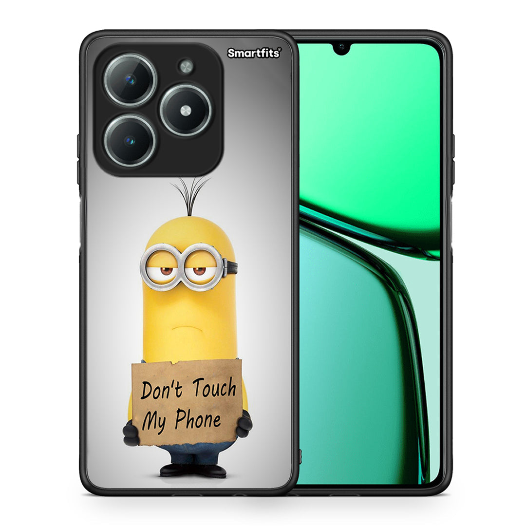 Θήκη Realme C63 4G Minion Text από τη Smartfits με σχέδιο στο πίσω μέρος και μαύρο περίβλημα | Realme C63 4G Minion Text case with colorful back and black bezels