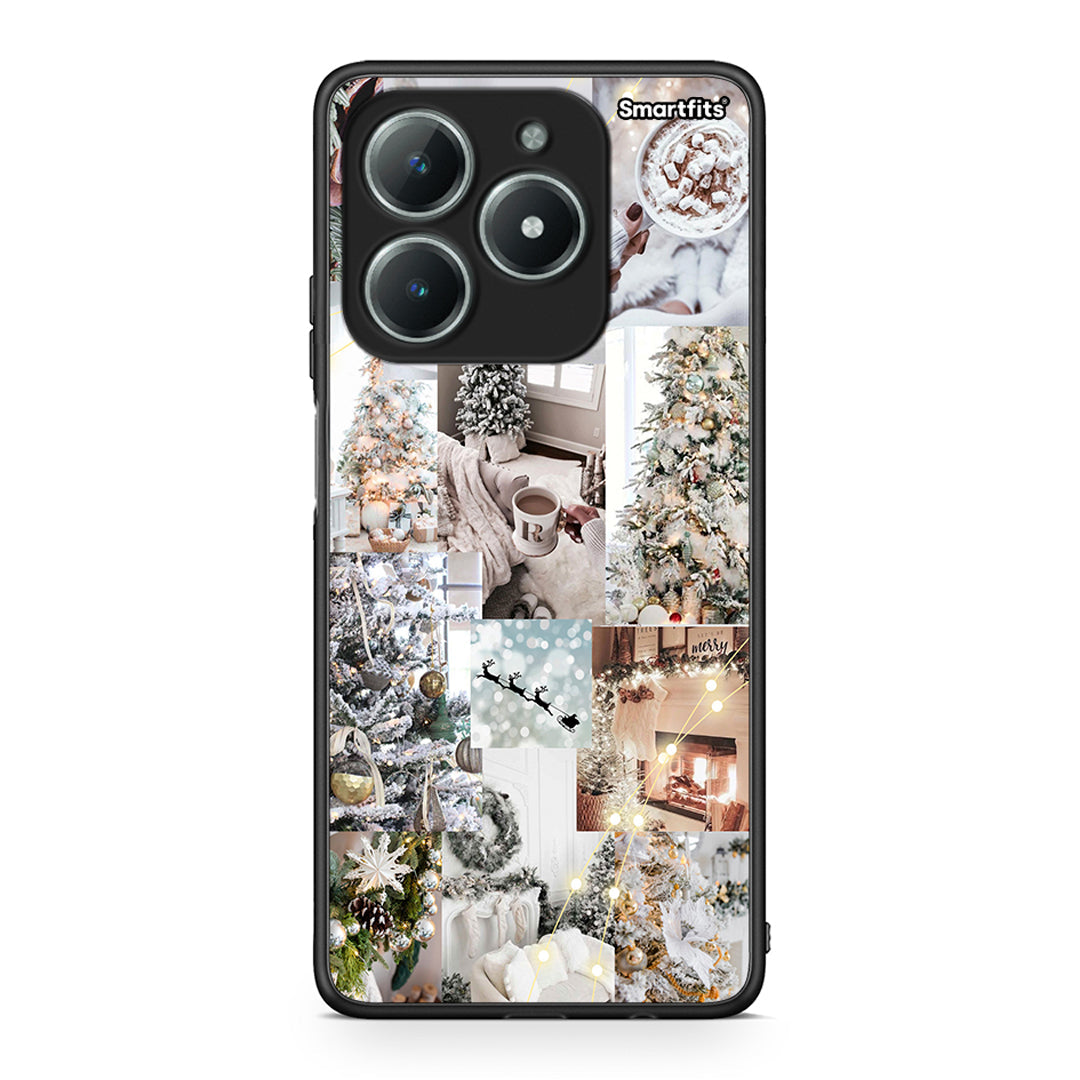 Realme C61 White Christmas θήκη από τη Smartfits με σχέδιο στο πίσω μέρος και μαύρο περίβλημα | Smartphone case with colorful back and black bezels by Smartfits