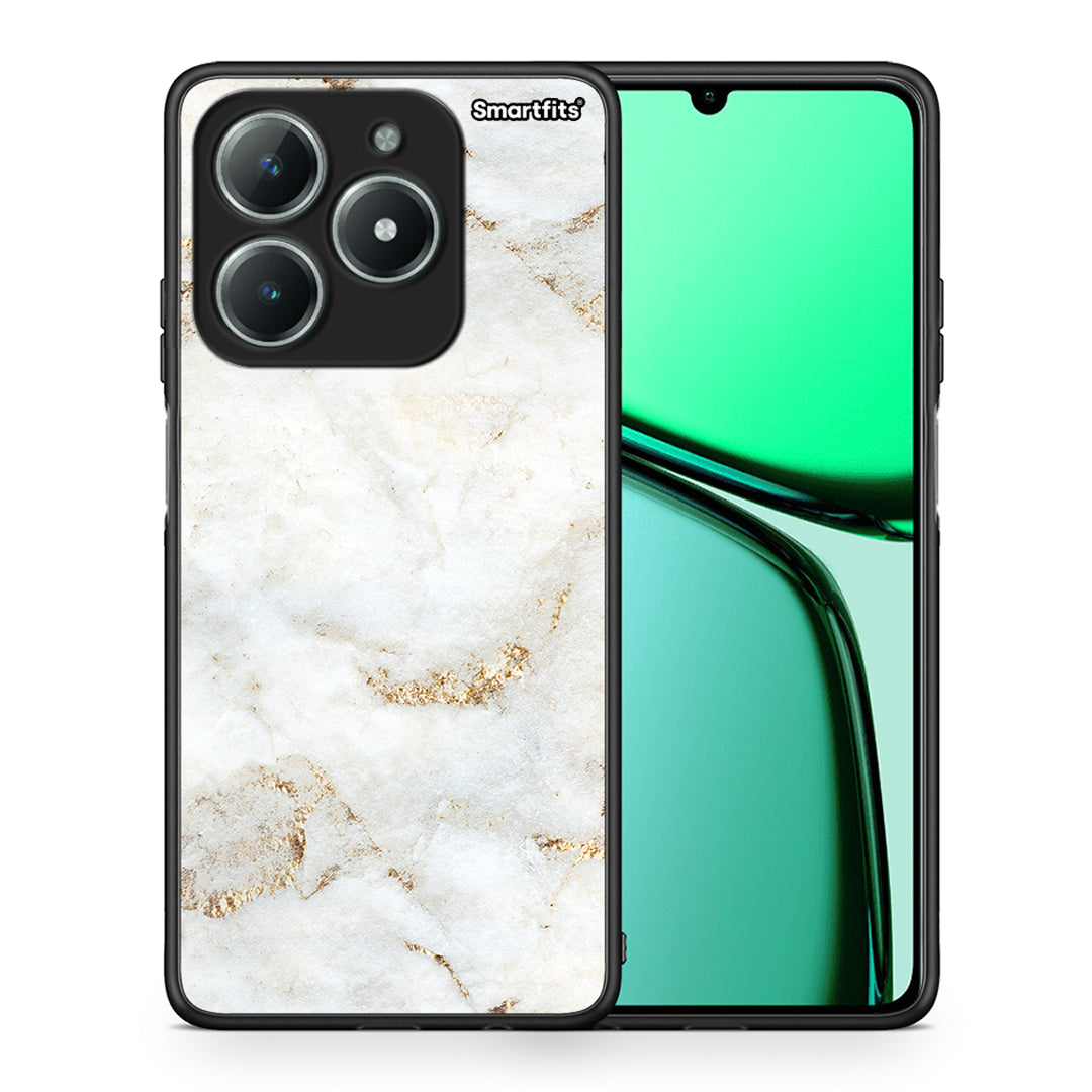 Θήκη Realme C61 White Gold Marble από τη Smartfits με σχέδιο στο πίσω μέρος και μαύρο περίβλημα | Realme C61 White Gold Marble case with colorful back and black bezels