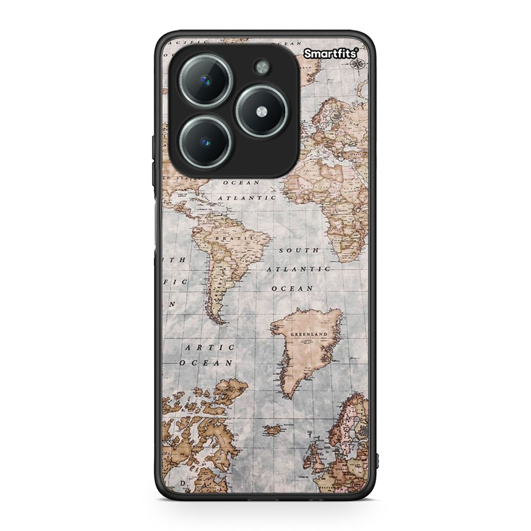 Realme C61 World Map Θήκη από τη Smartfits με σχέδιο στο πίσω μέρος και μαύρο περίβλημα | Smartphone case with colorful back and black bezels by Smartfits