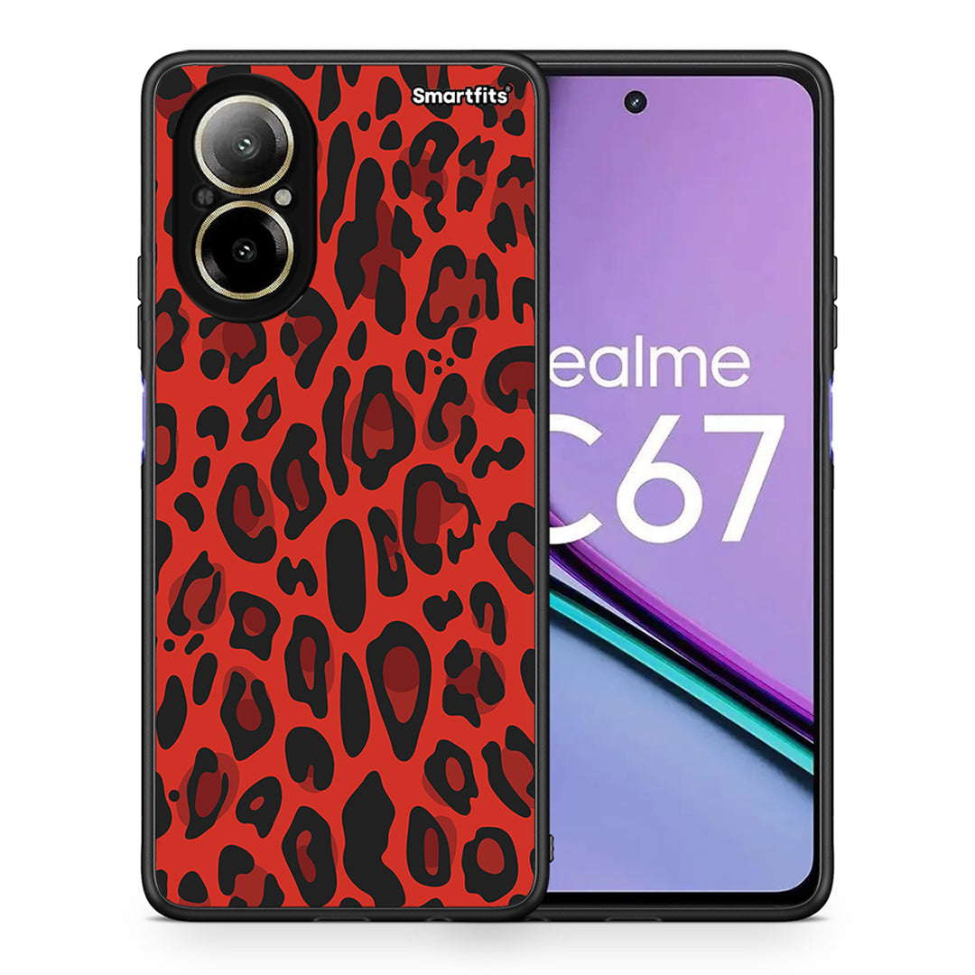 Θήκη Realme C67 4G Red Leopard Animal από τη Smartfits με σχέδιο στο πίσω μέρος και μαύρο περίβλημα | Realme C67 4G Red Leopard Animal case with colorful back and black bezels