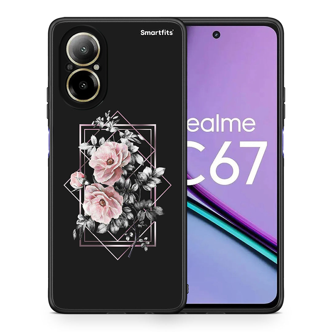 Θήκη Realme C67 4G Frame Flower από τη Smartfits με σχέδιο στο πίσω μέρος και μαύρο περίβλημα | Realme C67 4G Frame Flower case with colorful back and black bezels