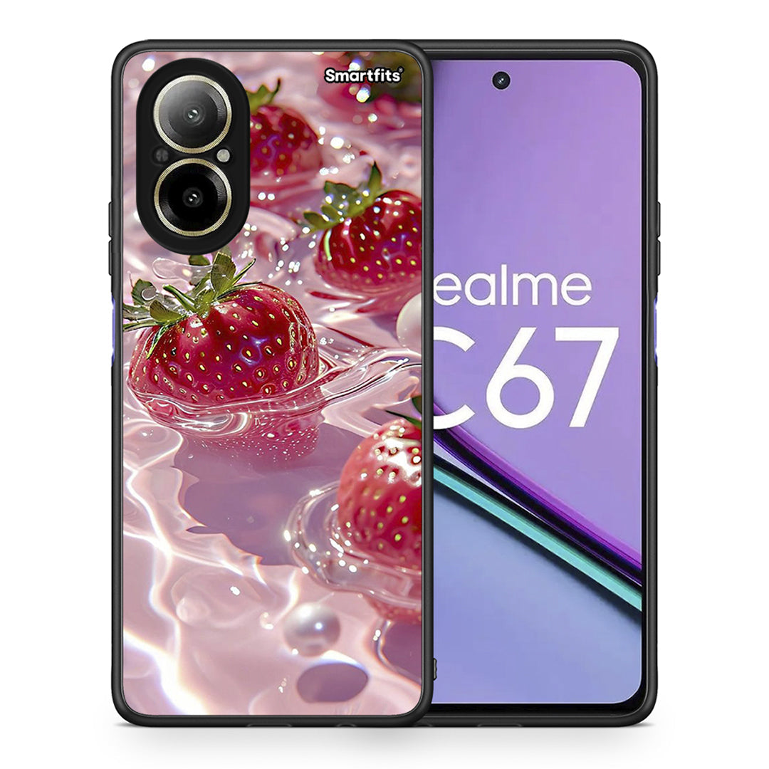 Θήκη Realme C67 4G Juicy Strawberries από τη Smartfits με σχέδιο στο πίσω μέρος και μαύρο περίβλημα | Realme C67 4G Juicy Strawberries case with colorful back and black bezels