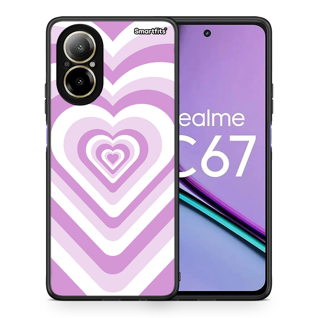 Θήκη Realme C67 4G Lilac Hearts από τη Smartfits με σχέδιο στο πίσω μέρος και μαύρο περίβλημα | Realme C67 4G Lilac Hearts case with colorful back and black bezels