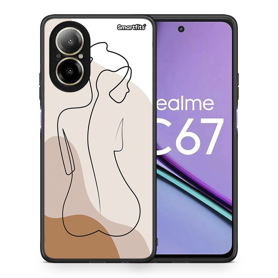 Θήκη Realme C67 4G LineArt Woman από τη Smartfits με σχέδιο στο πίσω μέρος και μαύρο περίβλημα | Realme C67 4G LineArt Woman case with colorful back and black bezels